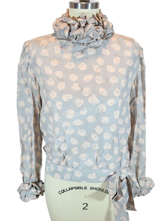 Jerri Sherman Tops - JERRI SHERMAN Vintage Silk Polka Dot Ruffle Neck & Cuff Secretary Blouse Size 4